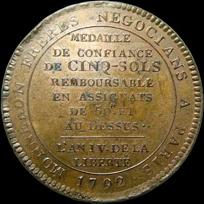 Reverse - France - Monneron Brothers token 5 sols